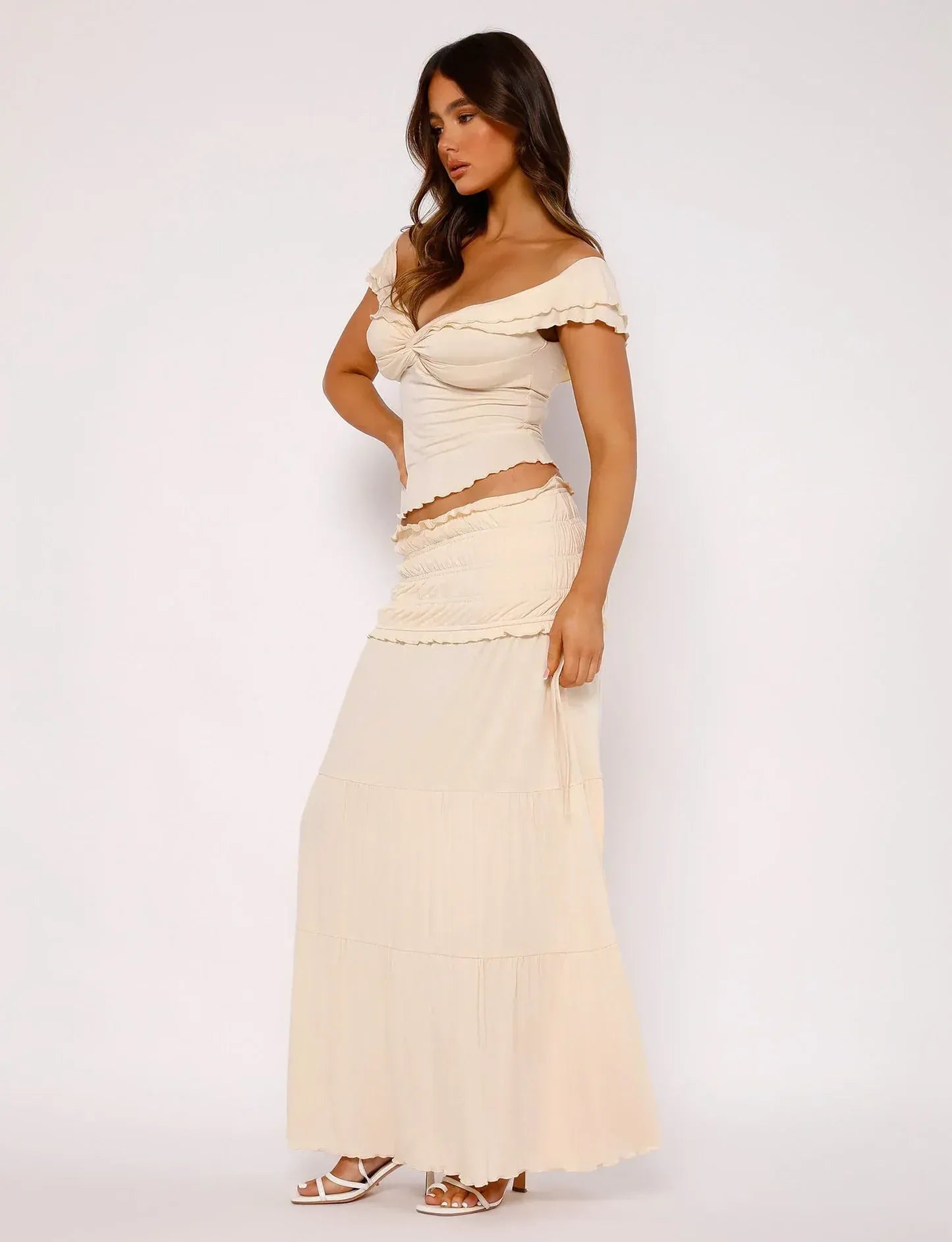 Paula Ruffled Top with Maxi Skirt Boho Set