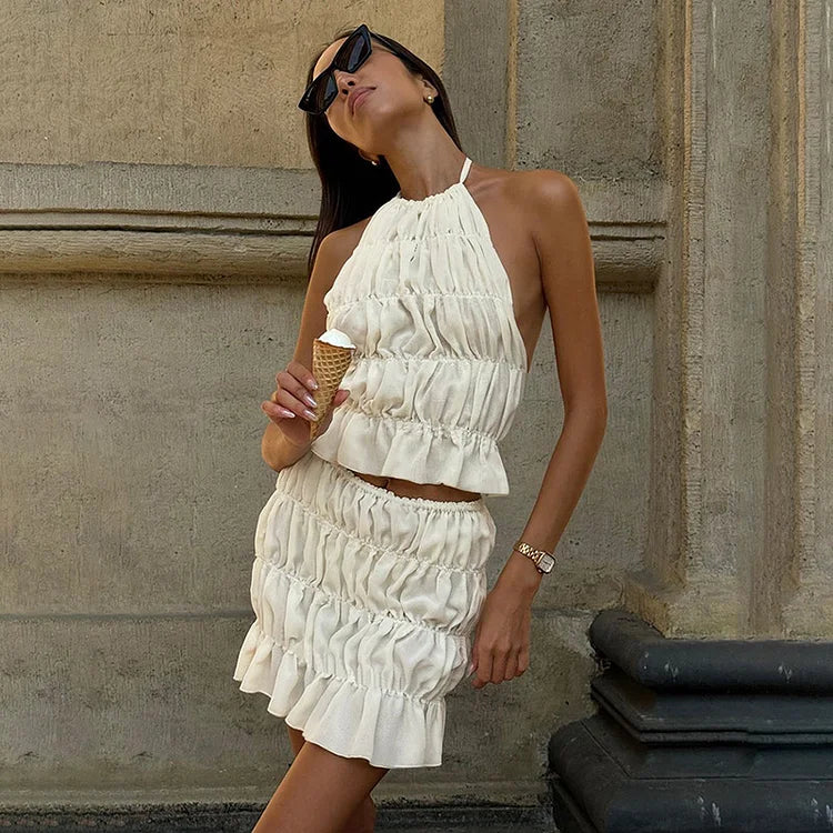 Alanna Pleated Backless Two-Piece Set